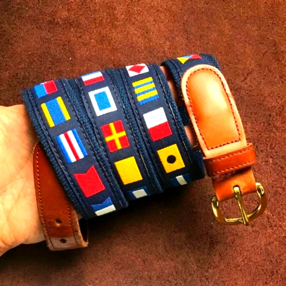 VINTAGE NEW  PRESTON SIZE 42  CODE NAUTICAL FLAGS SAILING BELT BRASS LEATHER USA